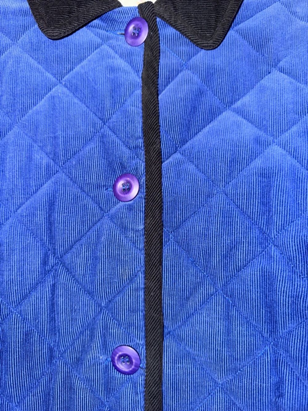 Susan Bristol Vintage Blue Quilted Barn Jacket with Black Corduroy Trim Med - Picture 3 of 15